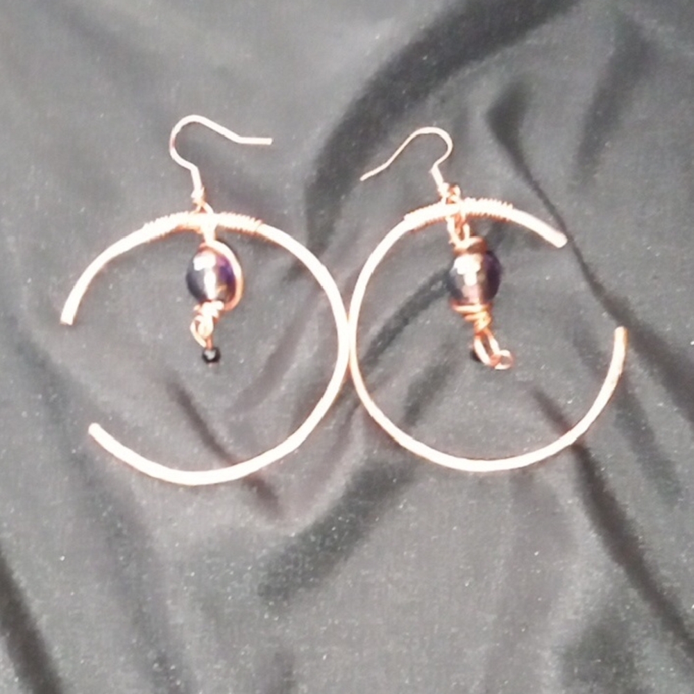 Elegant Copper and Black Hoop Earrings